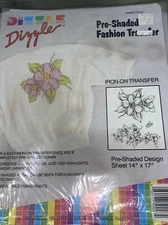 Iron-On Fashion Transfer - 14x17 Flower - Vintage Dizzle Art Pre-Shaded - Crafti