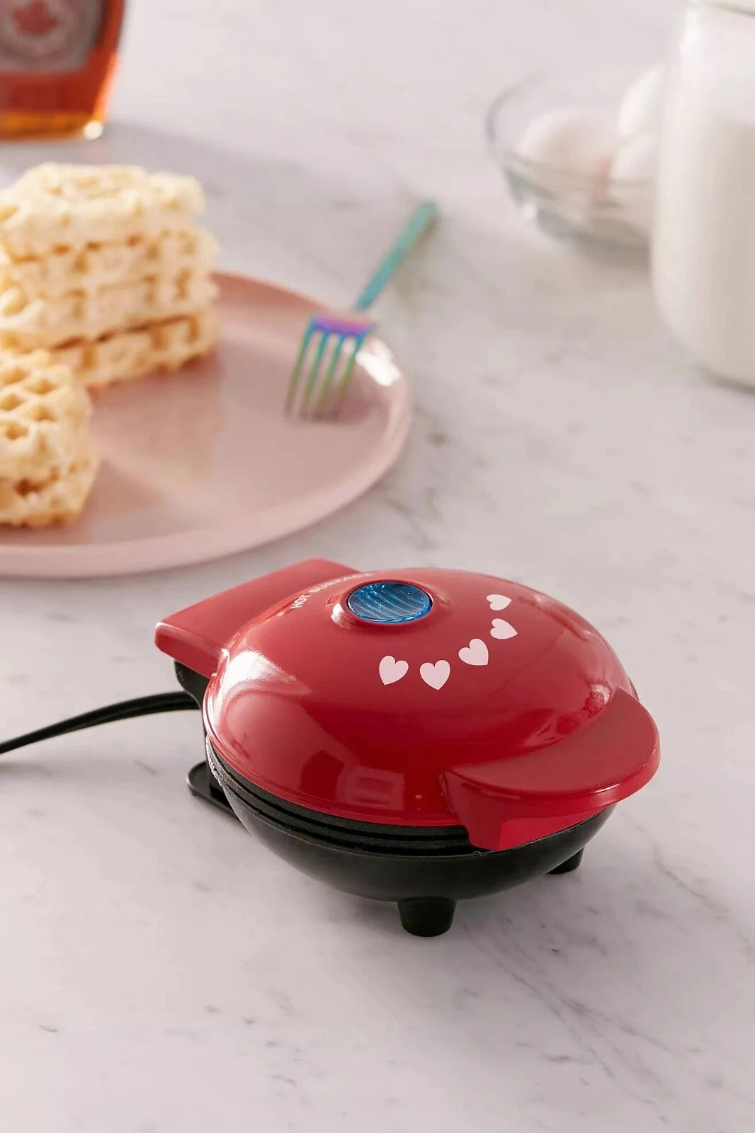 DASH Red Heart-shaped Mini Waffle Maker for 4” (10.6cm) Individual Waffle & More