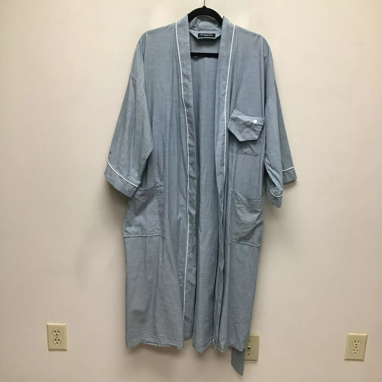 Robe kimono Christian Dior Monsieur bleu bruyère poche luxe cravate ceinture taille unique