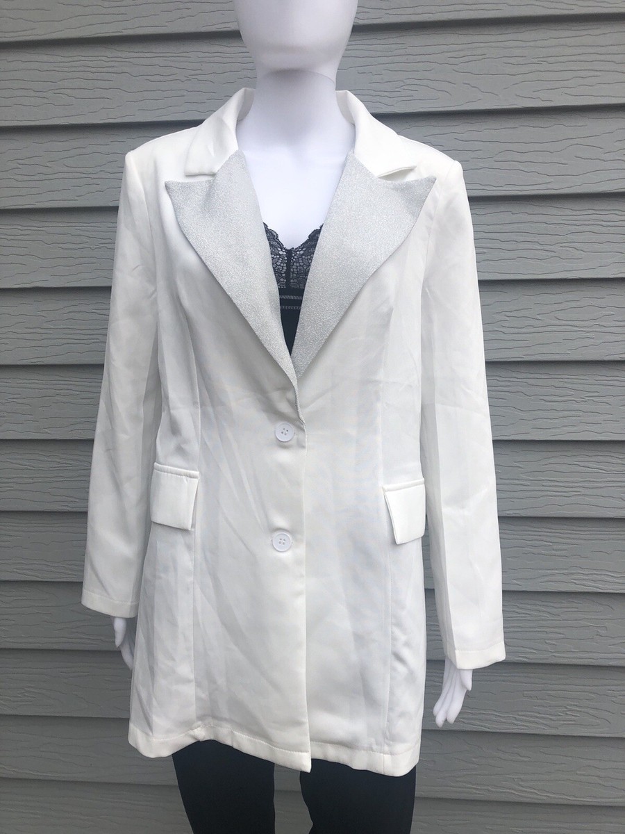 Shein Women's White Blazer Jacket Button Front Size S (US 4)