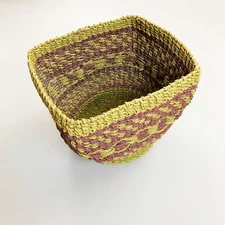 SEAGRASS BASKET Planter Boho Style Decor Woven Rigid Structure Green Purple
