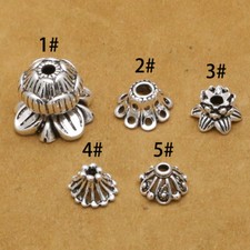 925 Sterling Silver Hollow Lotus Flower Bracelet Necklace Bead Cap Spacer DIY