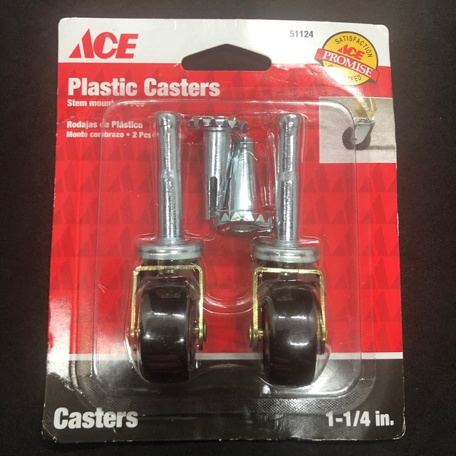 ACE Hardware 11/4” 2pk Plastic Stem Mount Casters Roller Wheels 51124