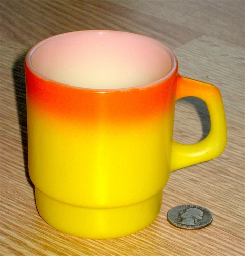 AH FIRE-KING orange & yellow FADE ombre STACKABLE MUG vintage MILK GLASS