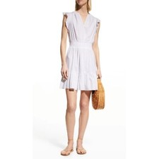 MICHAEL KORS Flounce Flutter Sleeve Tiered Smock Waist Mini White Dress XL