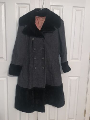 Vintage Small Betty Rose 1960’s Grey & Black Long Overcoat  - Picture 1 of 9