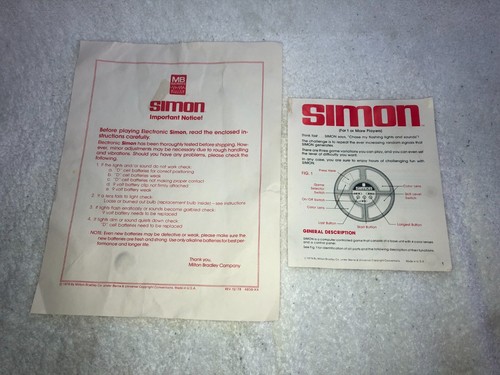 Vintage 1978 Original Simon game MiltonBradley, Completely working, Original Box - Picture 6 of 10