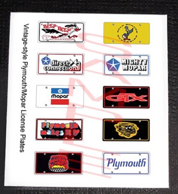 VINTAGE STYLE PLYMOUTH MOPAR miniature LICENSE PLATES for 1/25 scale MODEL CARS