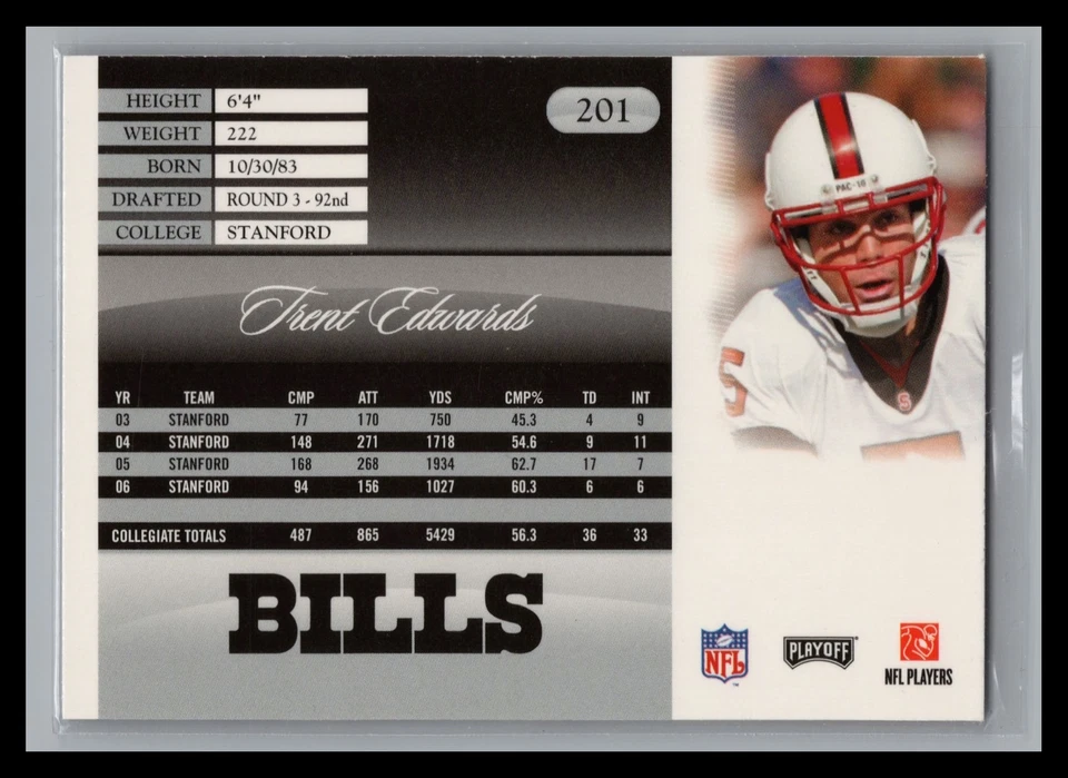 2007 Playoff Prestige #201 Trent Edwards Base Rookie Card RC Buffalo Bills - Image 2 of 2