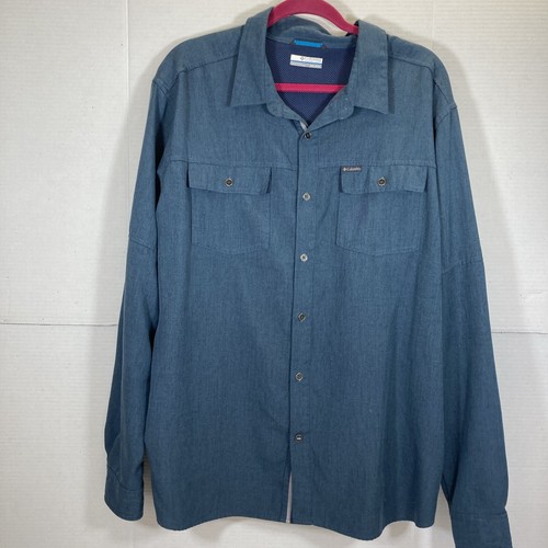 Columbia Men’s 2XL Long Sleeve Button Down Outdoor Hiking Ventilated Blue Shirt - Bild 1 von 12