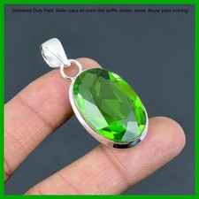 925 Silver August Birth Oval Peridot Stone Daughter Trendy Bezel Artisan Pendant