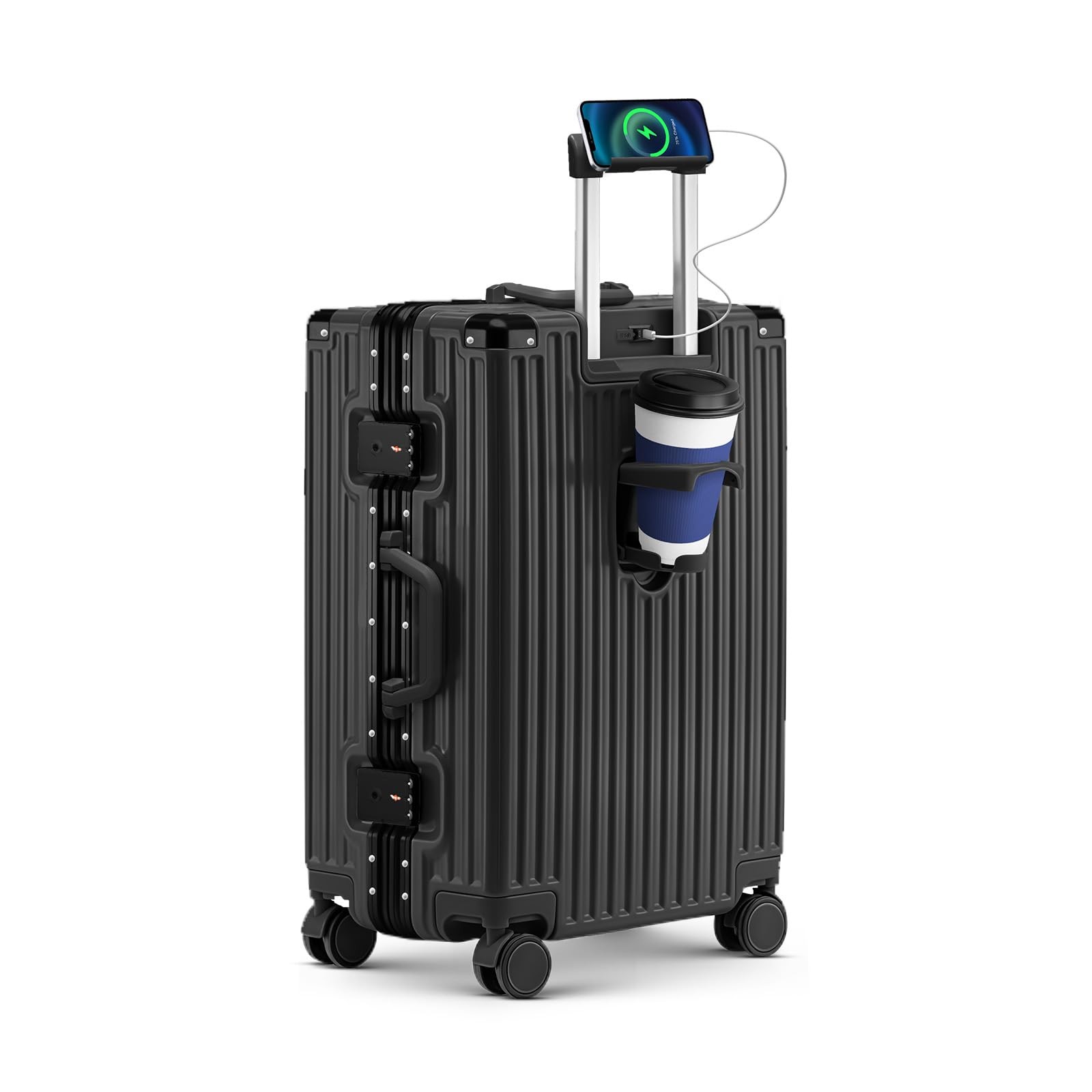 Carry On Luggage, 24 Inch Zipperless Luggage, Aluminum Frame