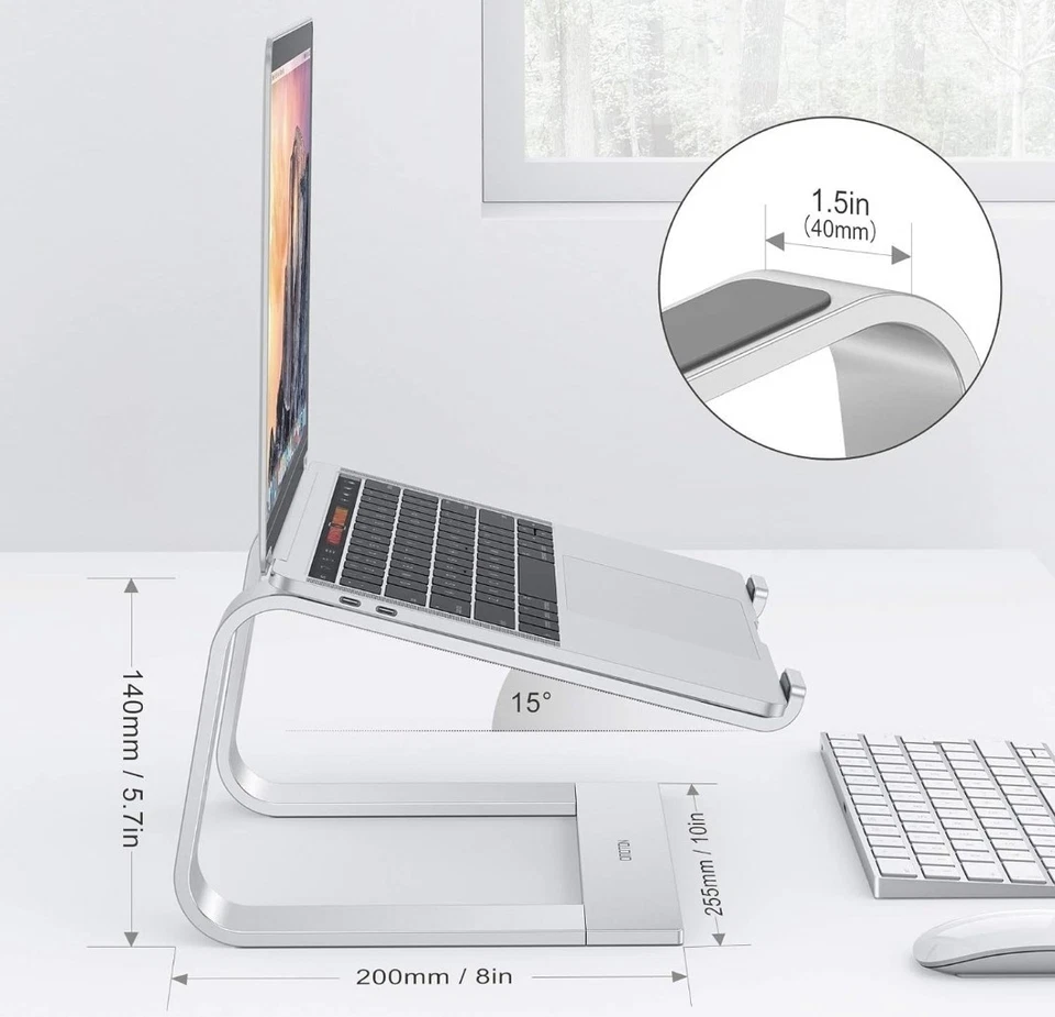 OMOTON 11-16 inch Laptop Stand Detachable Mount Aluminum Holder for Desk Silver - Image 2 of 3