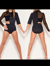 Kelle dance suit costume black TRENDSETTER LEOTARD 5418 MA-Medium adult