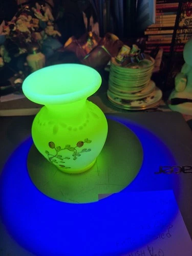 Vintage Custard Glass Vase Hand Painted. Fenton Vase