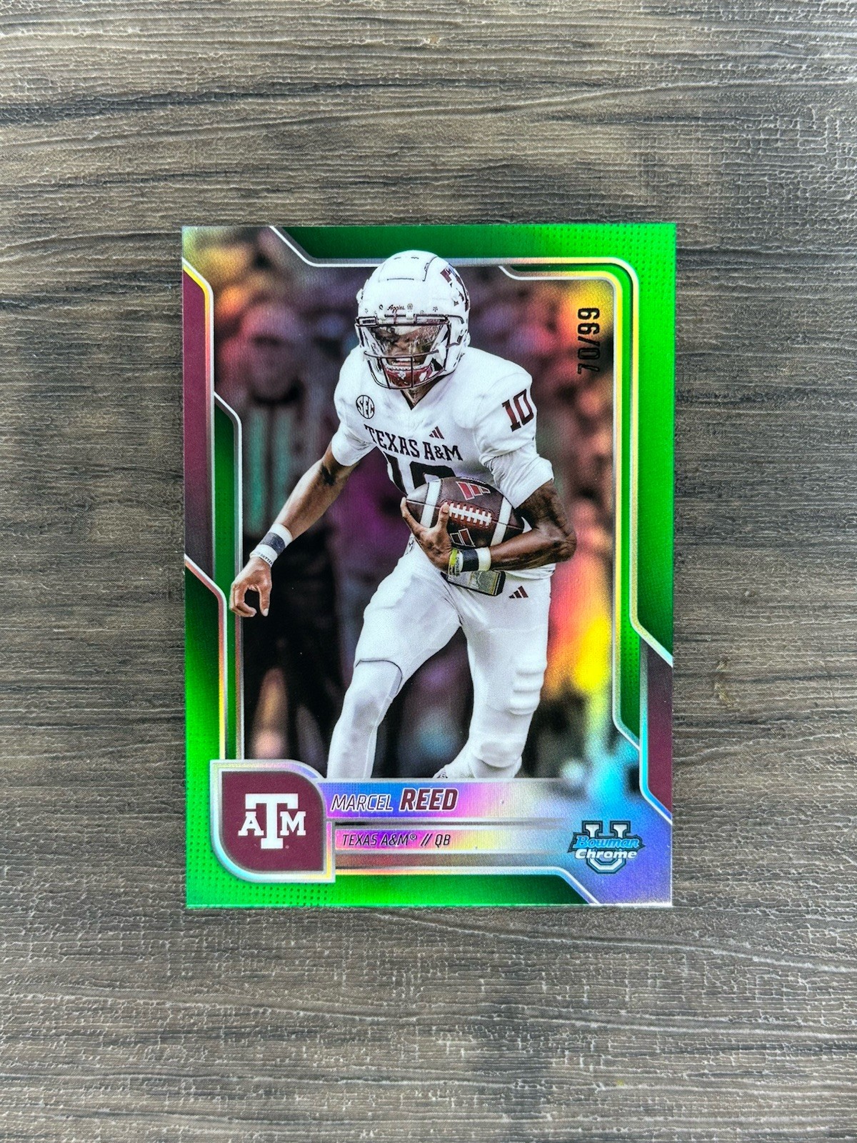 2025 Bowman Chrome University Marcel Reed GREEN # /99 Texas A&M Aggies #133