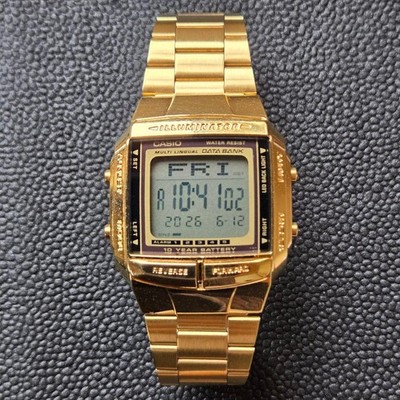 CASIO DATA BANK DB-380 Gold Digital Wristwatch Dual Time