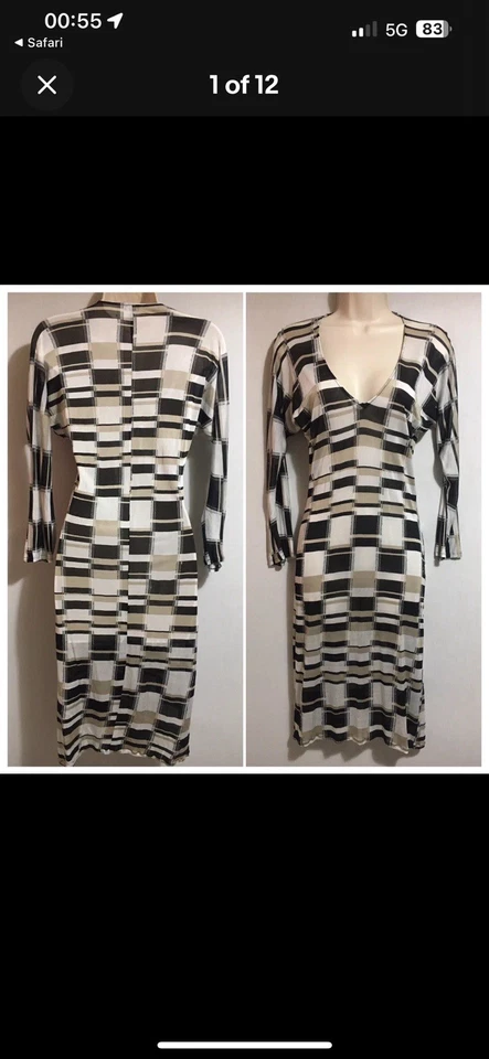 Vestido recto transparente ELSPETH GIBSON Y2K jersey fino de nailon a cuadros OpArt Reino Unido 6 Xs Foto 2 de 4