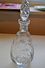 Cut Glass Decanter with Floral Design - 11.5 Inches Tall