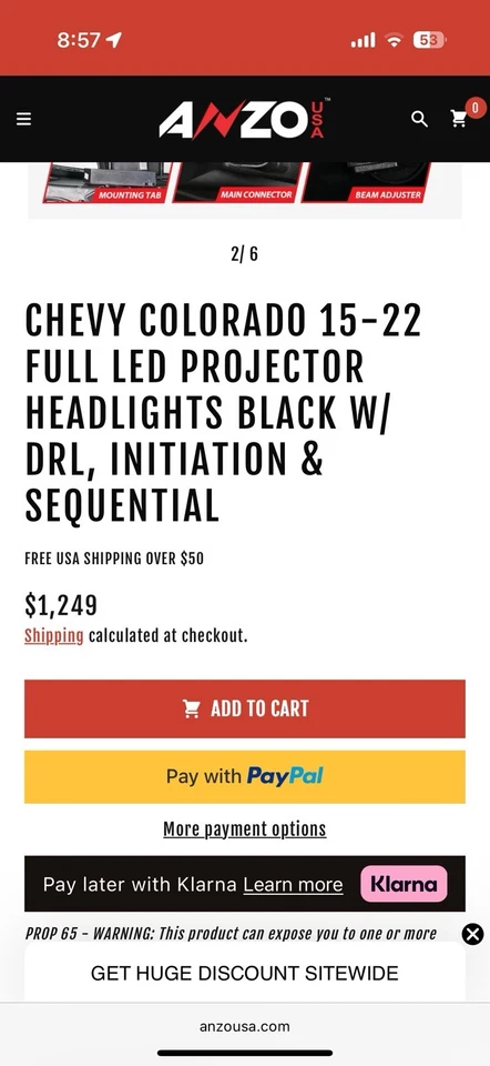ANZO 15-22 Chevy Colorado Negro Carcasa LED Completo DRL Proyector Faro con Seq Foto 2 de 4