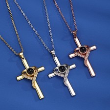 Languages I Love You Projection Necklace Pendant Love Cross Pendant Necklace Mem