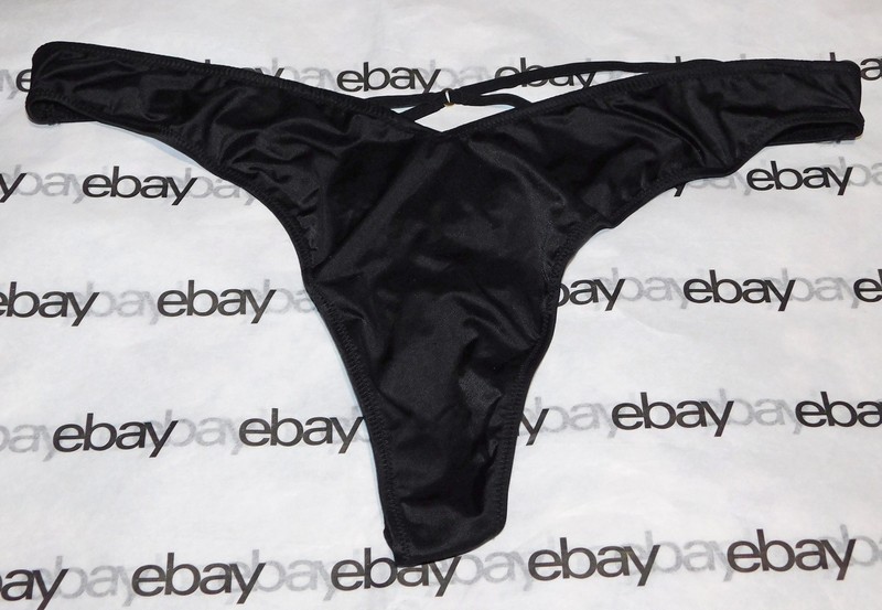 NEW Victoria's Secret Very Sexy Strappy Crisscross Thong Panty Black XL Satin VS