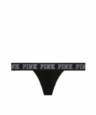 Victoria's Secret PINK Logo Thong Panty Black