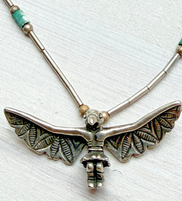 Indianerschmuck Native  Navajo Kachina Anhänger Kette Halskette Silber 329c