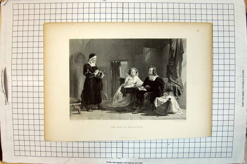Old Print Vicar Visit Melancthon Man Lady Writing Letter Sharpe Johnston