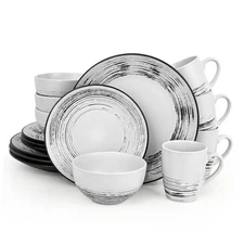  16 Pcs Stoneware Dinnerware Sets for 4, Porcelain Farmhouse Plates Bowls Mugs 