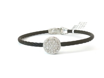 ALOR Black Cable Bracelet with 18K  Pave Dia. Disk 6.5''