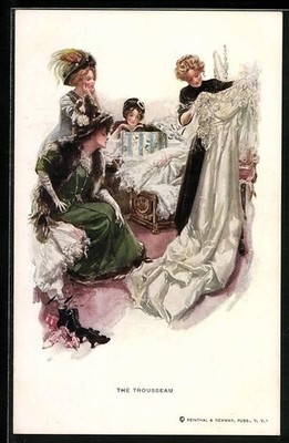 Künstler-AK Harrison Fisher: The Trousseau Frauen beim Anprobieren von elden Ro 