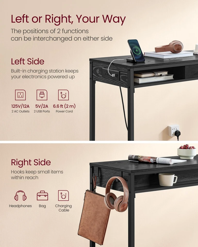 Mesa de bar con tomas de corriente, mesa de pub de 39,4 pulgadas de largo de altura de barra, rectangular... Foto 4 de 4