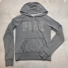 PINK Womens Hoodie Sweatshirt Pullover Gray Logo Size XS