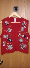 Vintage Koret City Blues Petites Knitted Vest Womens Size Medium Red Embroidered