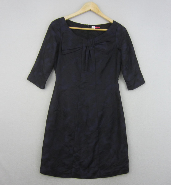 Table Eight Dress Womens 8 Black Blue Geometric Straight Sheath 3/4 Sleeve Event