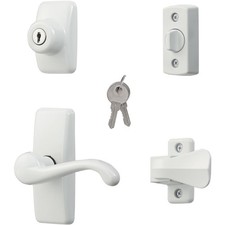 Elegant White Door Lever Set with Keyed Deadbolt