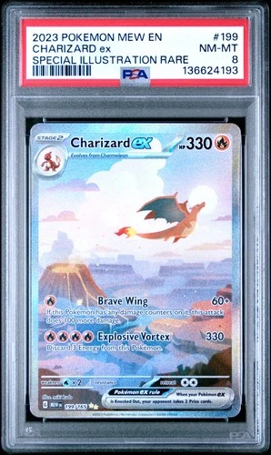 2023 POKEMON MEW EN-151 SPECIAL ILLUSTRATION RARE #199 CHARIZARD EX PSA 8