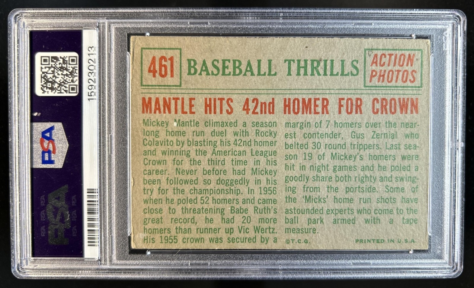 1959 Topps Mickey Mantle #461 New York Yankees PSA 2 view 2