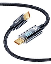 SUPERV USB C to C Charger Cable Transparent Data 0.98ft/30cm, Black