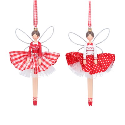 Gisela Graham 2er Set Polka Dot und Gingham Feen Christbaumschmuck