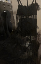 Lalagen Black Tulle Sheer Layered Ruffle Maxi Dress Strapless Size XL