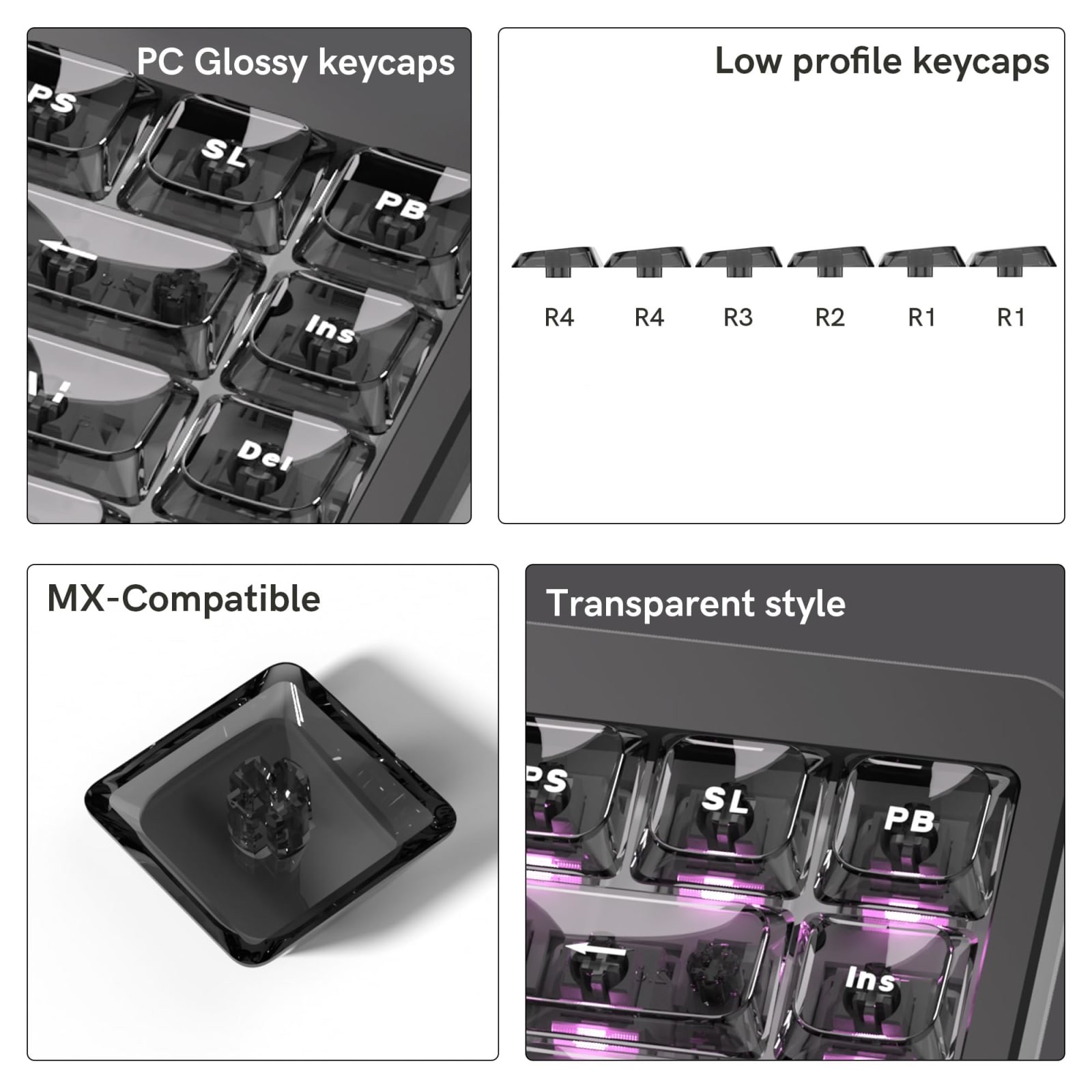 Juego de teclas keycap de PC gris transparente de perfil bajo para teclados mecánicos Cherry Gateron MX, imagen 7