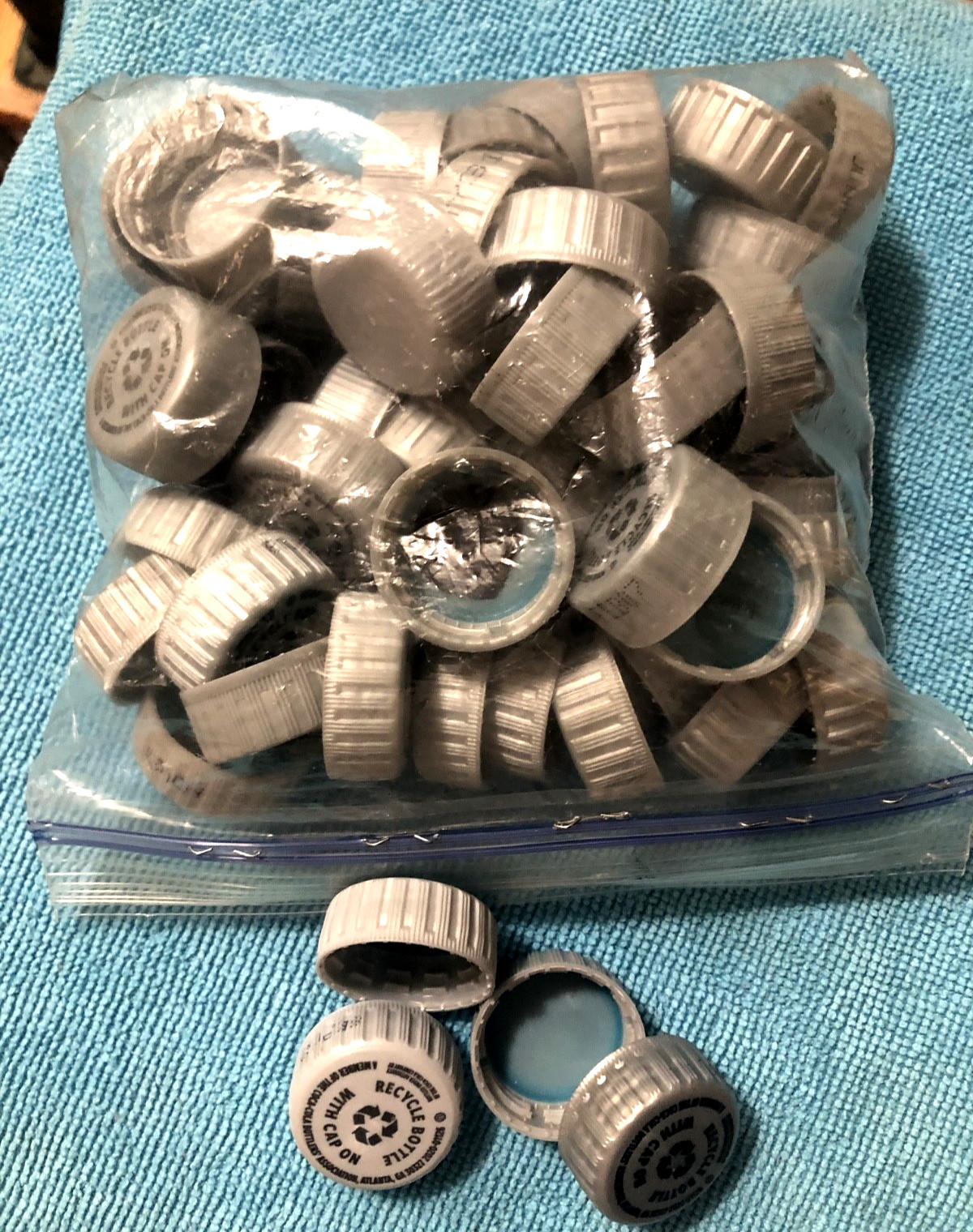 100 Gray Plastic Bottle Caps, Soda Bottle Tops for Crafts etc + FREE SHIPPING!