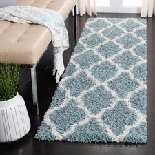 Dallas Shag Collection Runner Rug - 2'3" x 12', Seafoam & Ivory, Trellis Desi...