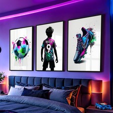 Personalised Football Prints Wall Art Multicolour Posters Boys Bedroom Set of 3