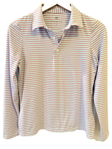 Renwick Golf Polo Shirt Women's Small Blue Red Long Sleeved Striped Stretch