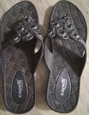 Capelli New York Womens Size 8 Black Thong Flip Flops Woven Textured Preowned