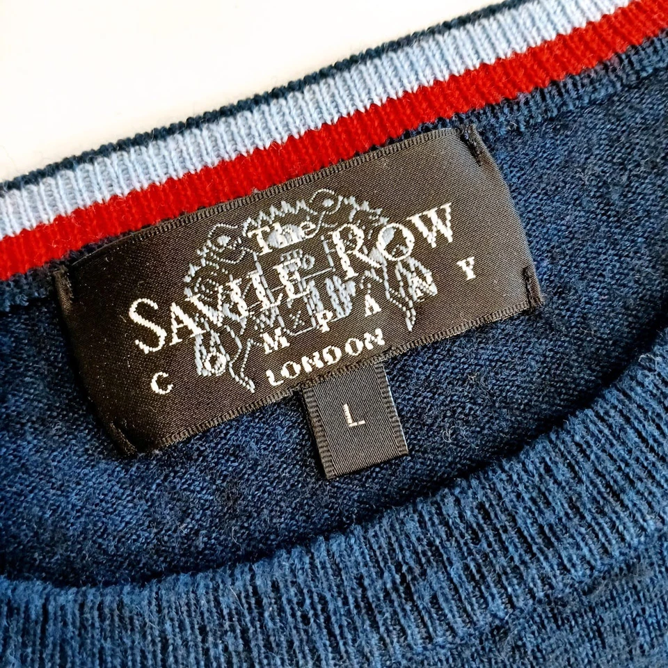 Savile Row Mens Size L Knit Pullover Navy Wool Blend Crew Neck Lightweight - Image 3 of 4