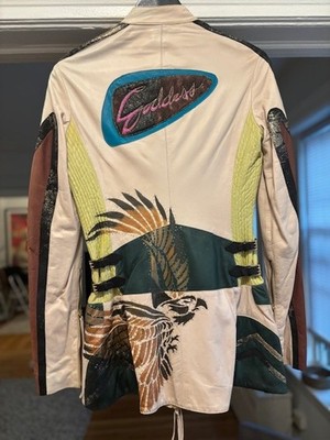 Rare Roberto Cavalli ''Goddess'' Leather 3/4 color-blocked jacket Size Medium